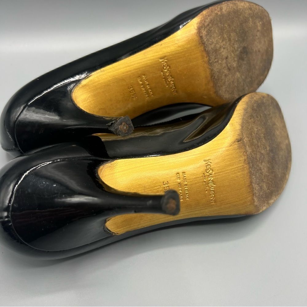YSL Yves Saint Laurent Black Patent Leather Open Toe Heels Pumps - Picture 7 of 9